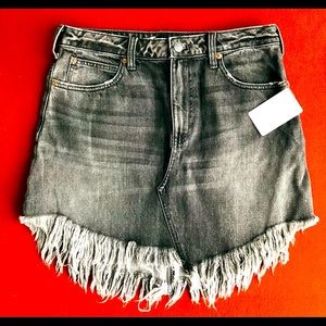 NWT FREE PEOPLE Maverick Black Fringed DENIM Mini SKIRT Size 29